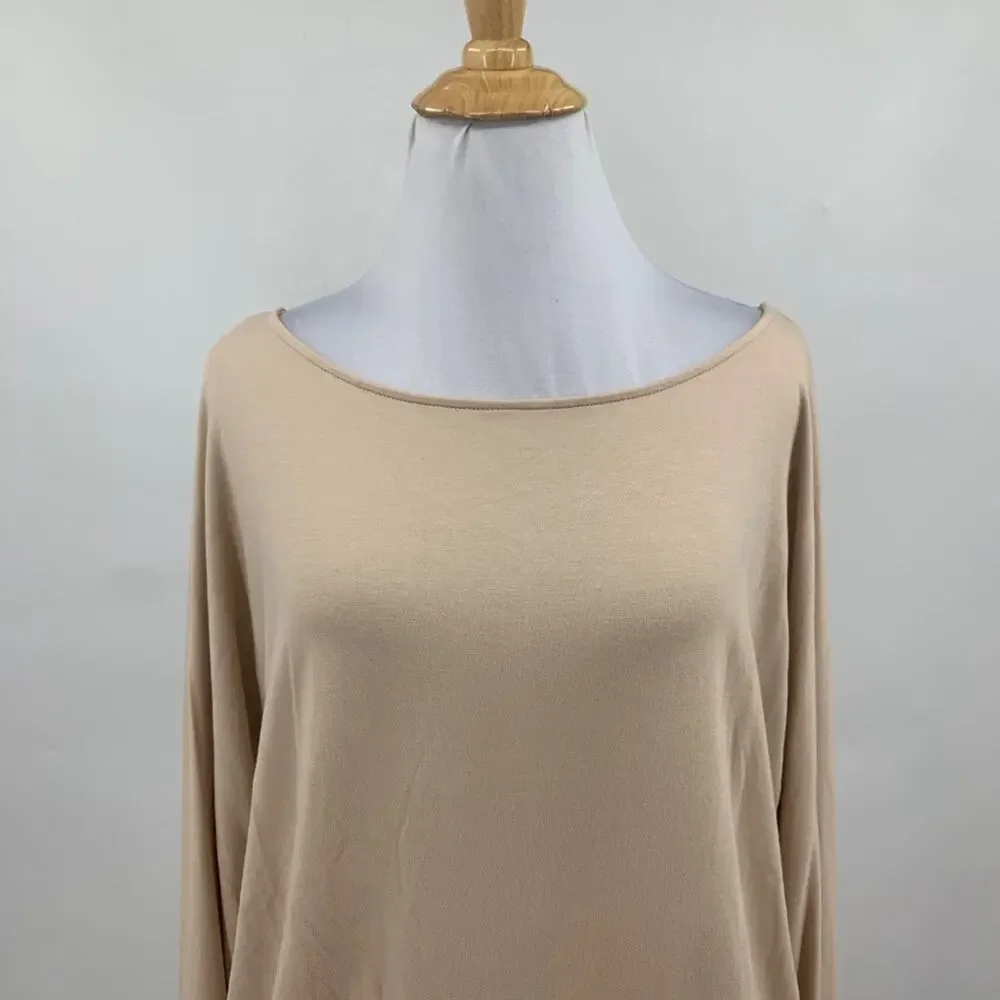 Boston Proper Top Womens S Small Champagne Wide Neck Blouson Ruched Long Sleeve - Picture 3 of 11